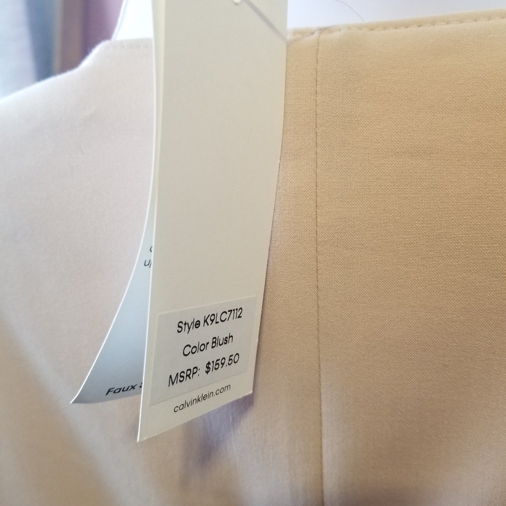 Calvin Klein Sz 14 Blush Suede, Leather, Knit Open Long Jacket Patchwork NWT - Picture 10 of 12